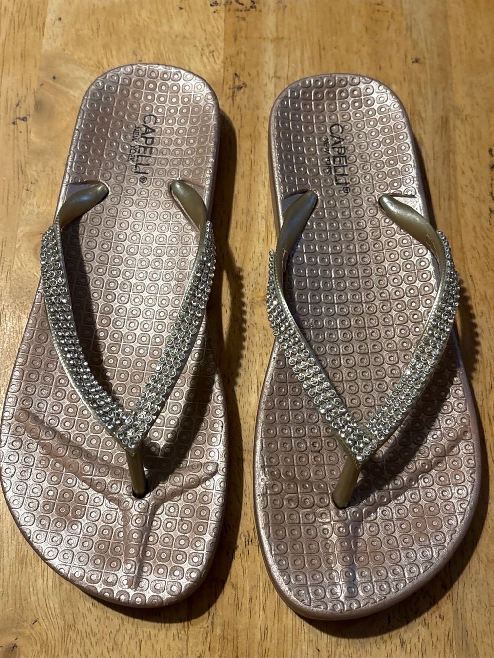 Capelli of New York Metallic Rose Gold Crystal-Embellished Flip Flops